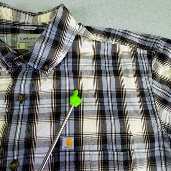Carhartt Mens 3XL Relaxed Fit Plaid Short Sleeve Work Shirt Blue Brown - Picture 7 of 9
